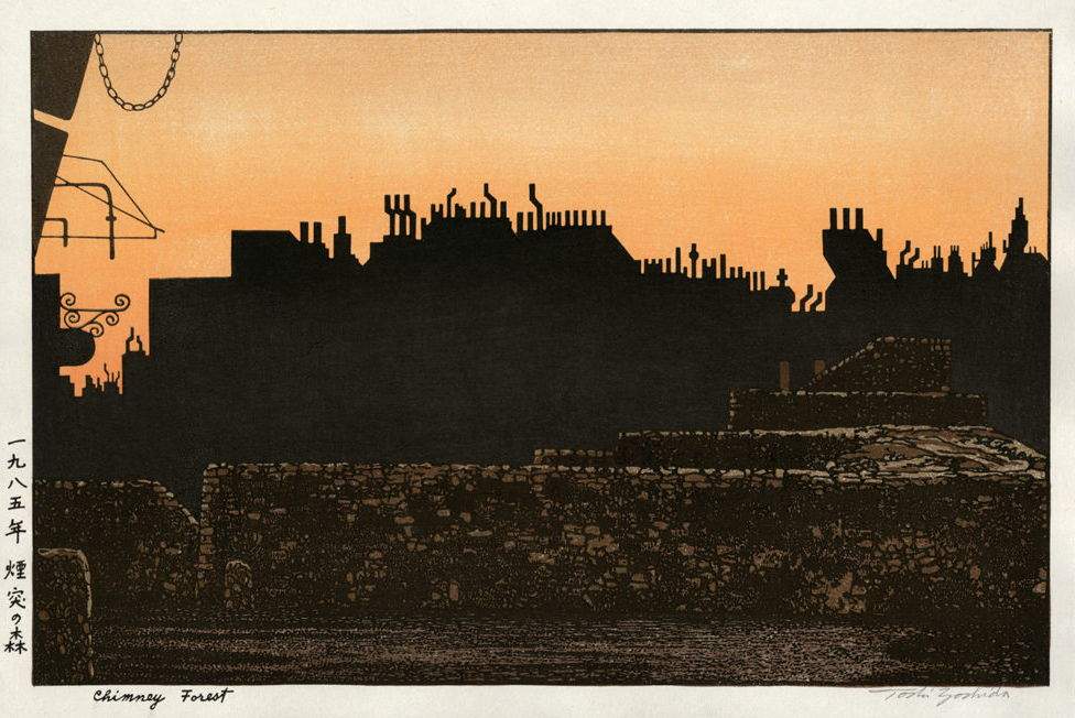 Chimney Forest woodblock print