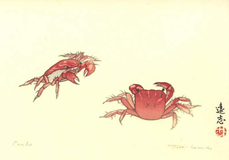 Crabs woodblock print