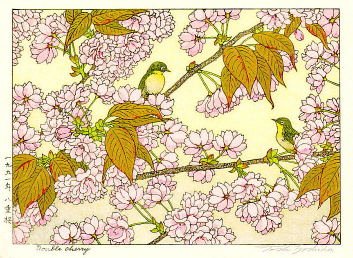 Toshi Yoshida “Double Cherry” 1991 woodblock print