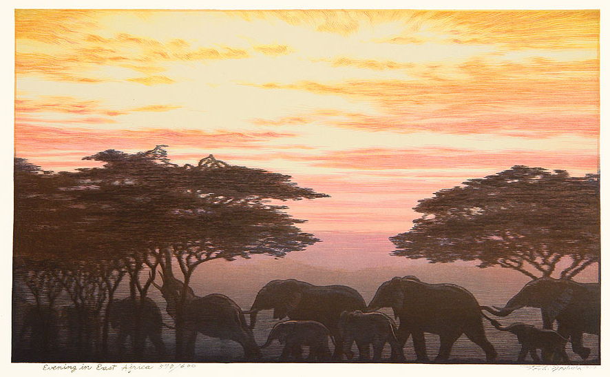 Toshi Yoshida “Evening in East Africa” 1977 woodblock print