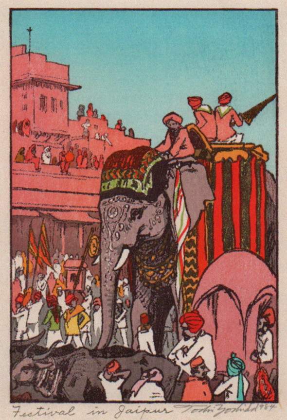 Festival in Jaipur woodblock print