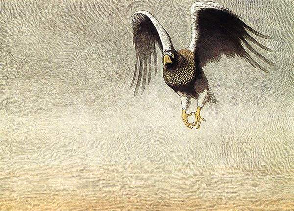 Flying Up [Eagle] woodblock print