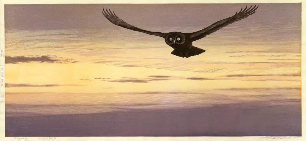 Flying woodblock print