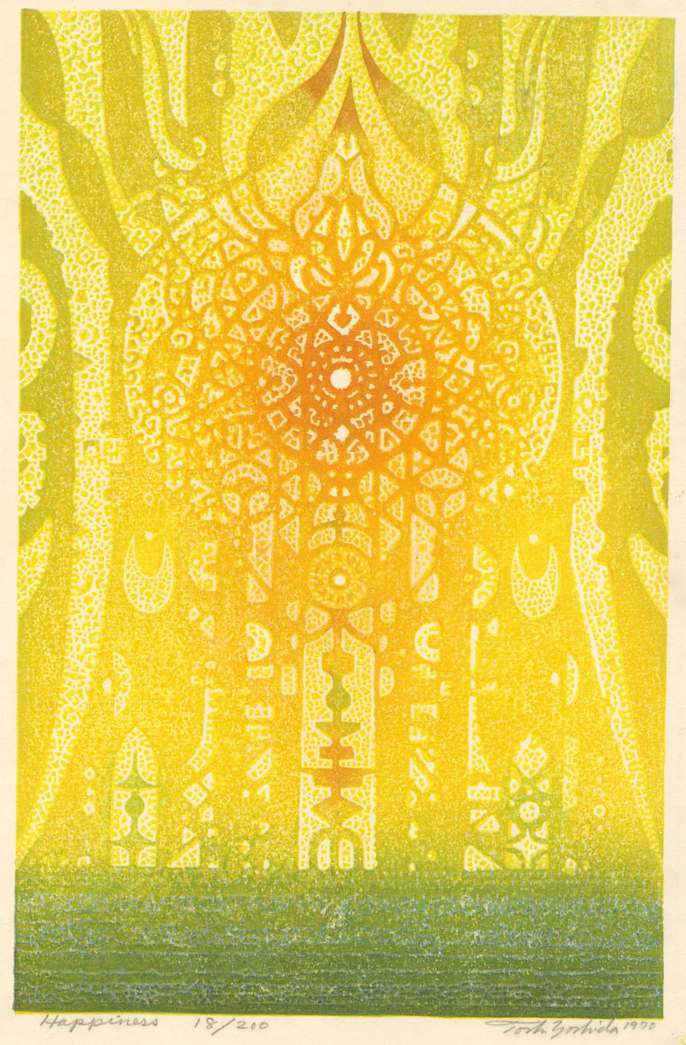 Happiness woodblock print