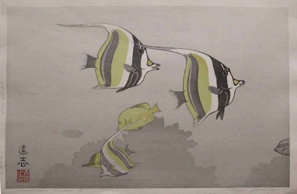 Hawaiian Fishes, A woodblock print