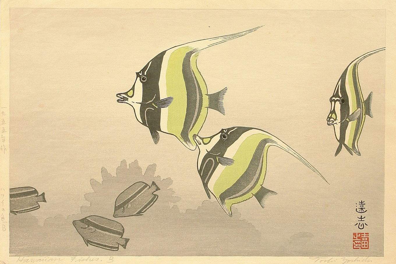 Hawaiian Fishes, B woodblock print