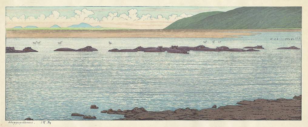 Hippopotamus woodblock print