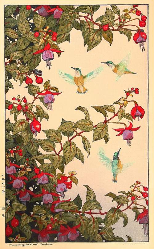 Toshi Yoshida - Humming-bird and Fuchsia thumbnail