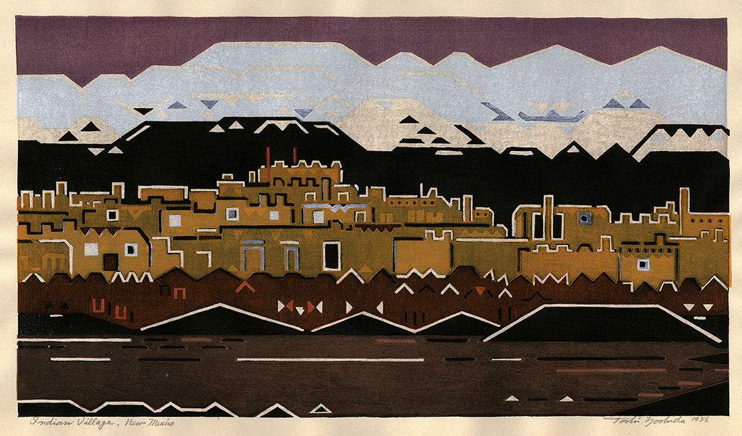 Indian Village, New Mexico woodblock print