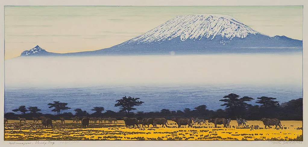 Kilimanjaro, Cloudy Day woodblock print