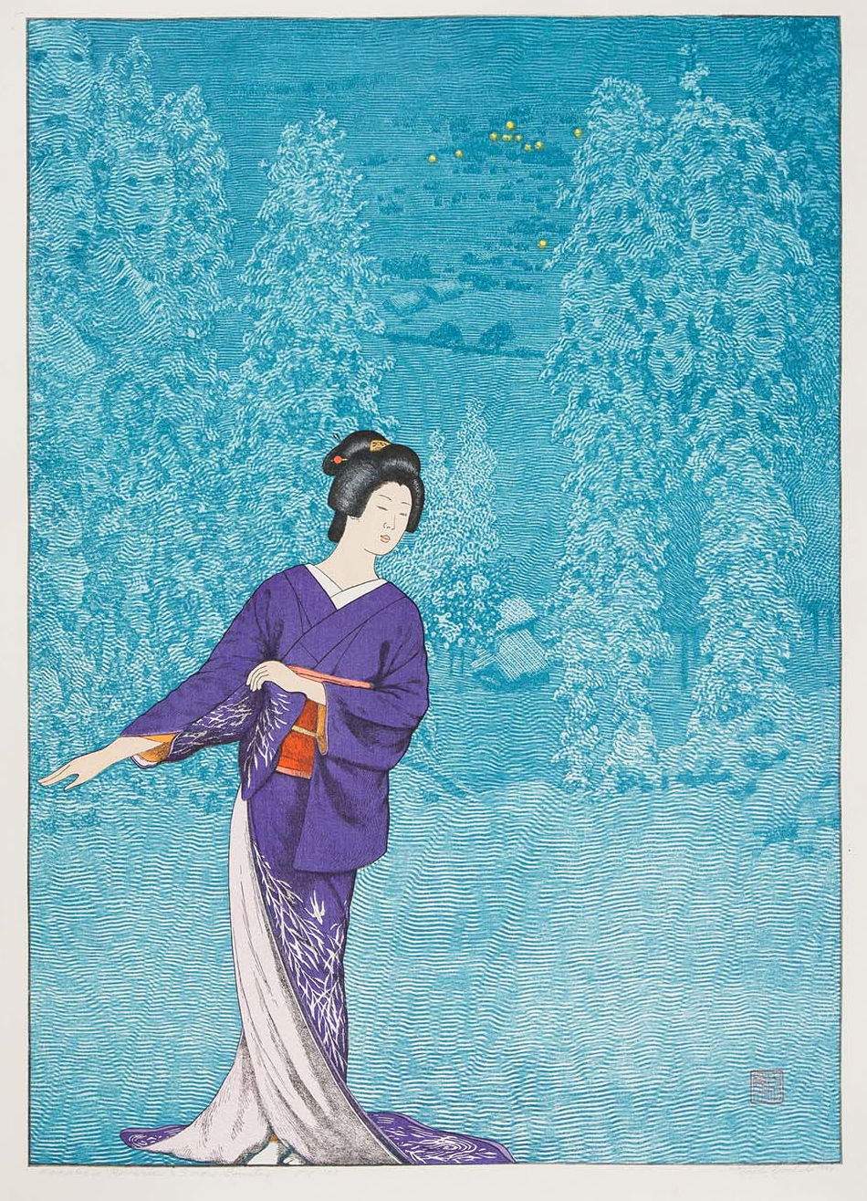 Komako's Reverie: Snow Country I woodblock print
