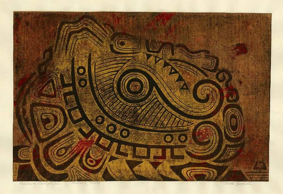 Mexican Sculpture woodblock print