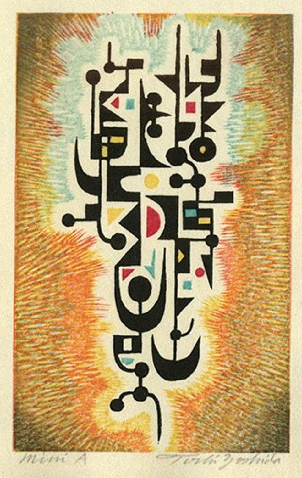 Mini A woodblock print
