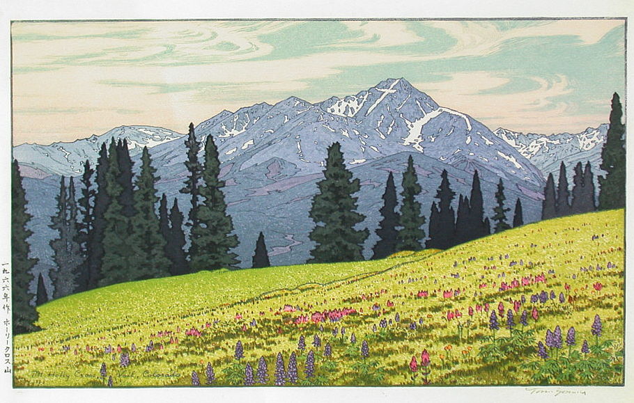 Toshi Yoshida “Mt.Holly Cross” 1966 woodblock print
