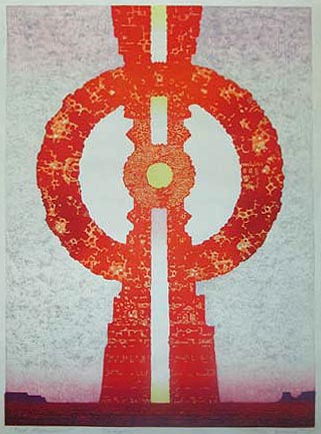 Toshi Yoshida “Red Monument” 1972 woodblock print