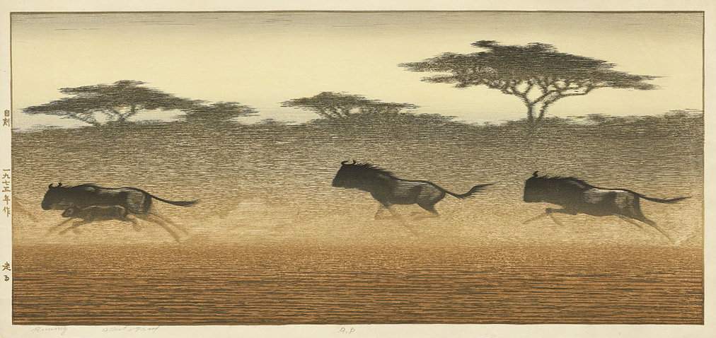 Running woodblock print