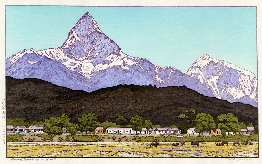 Toshi Yoshida “Sacred Mountain in Nepal” 1987 woodblock print