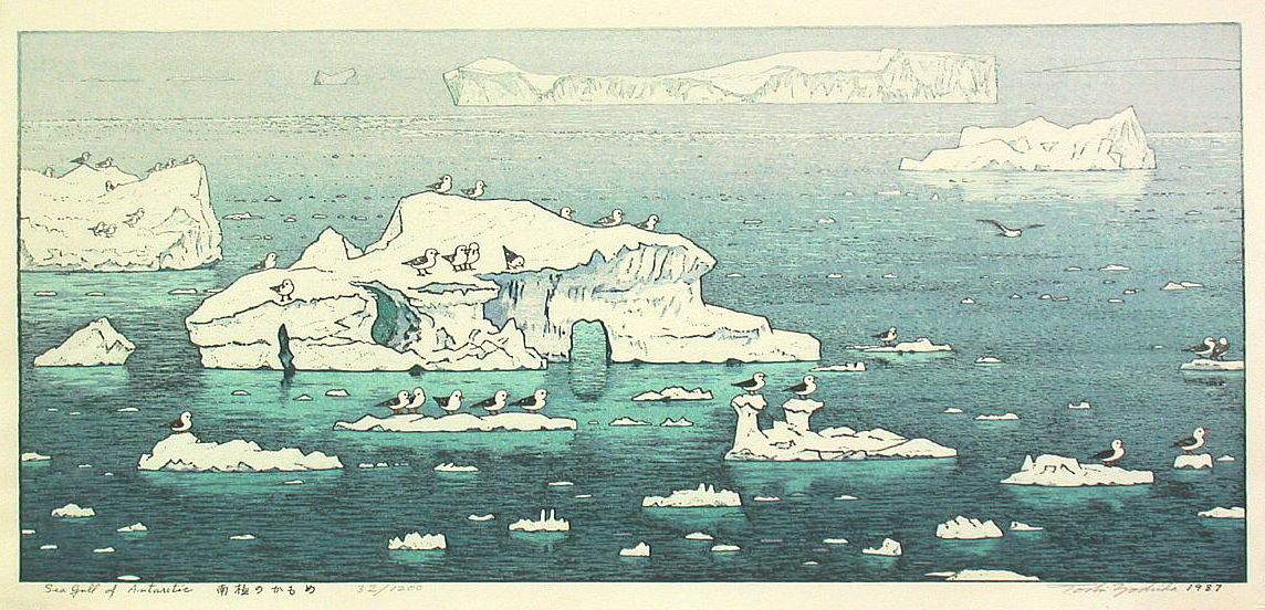 Sea Gull of Antarctic woodblock print