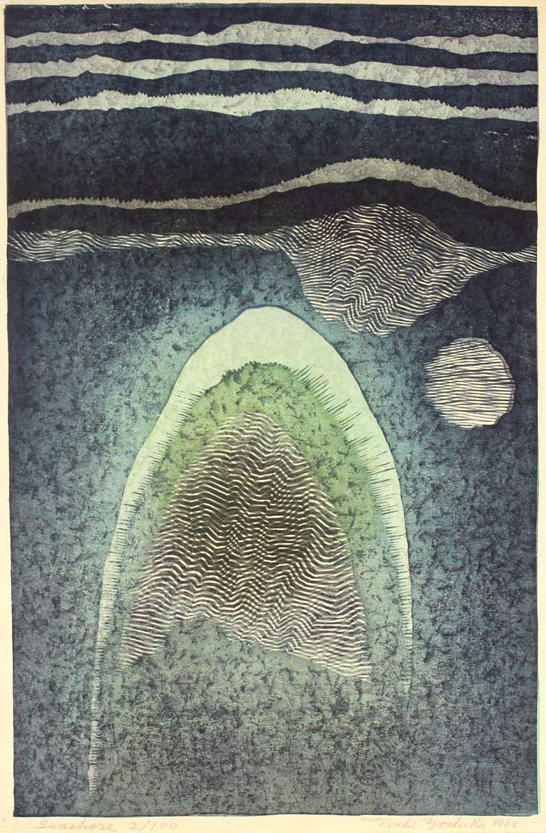 Seashore woodblock print