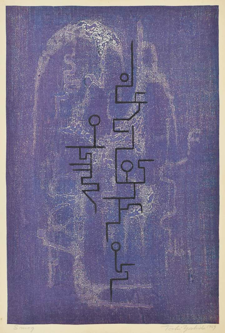 Smog woodblock print