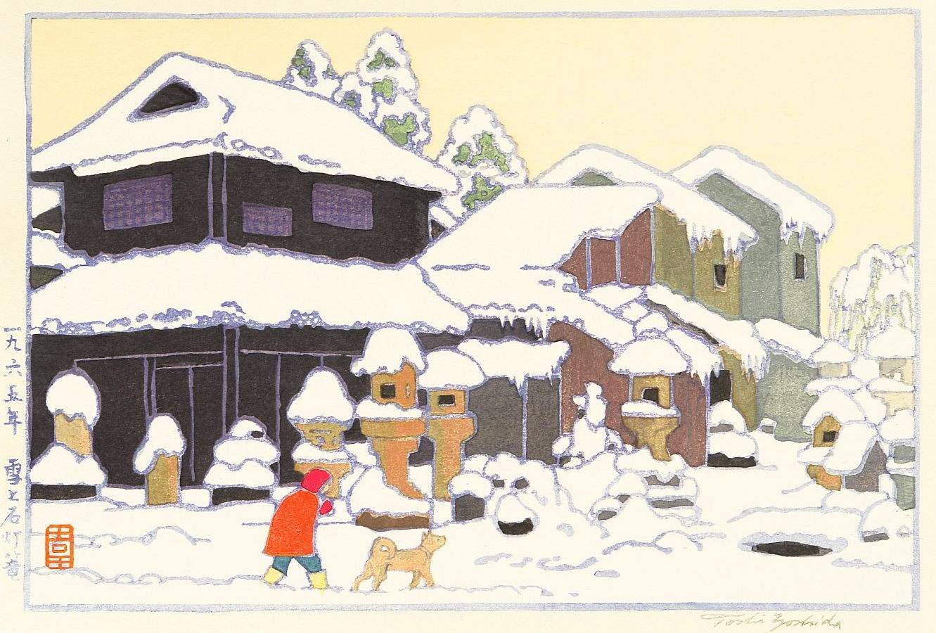 Snow and Stone Lanterns woodblock print