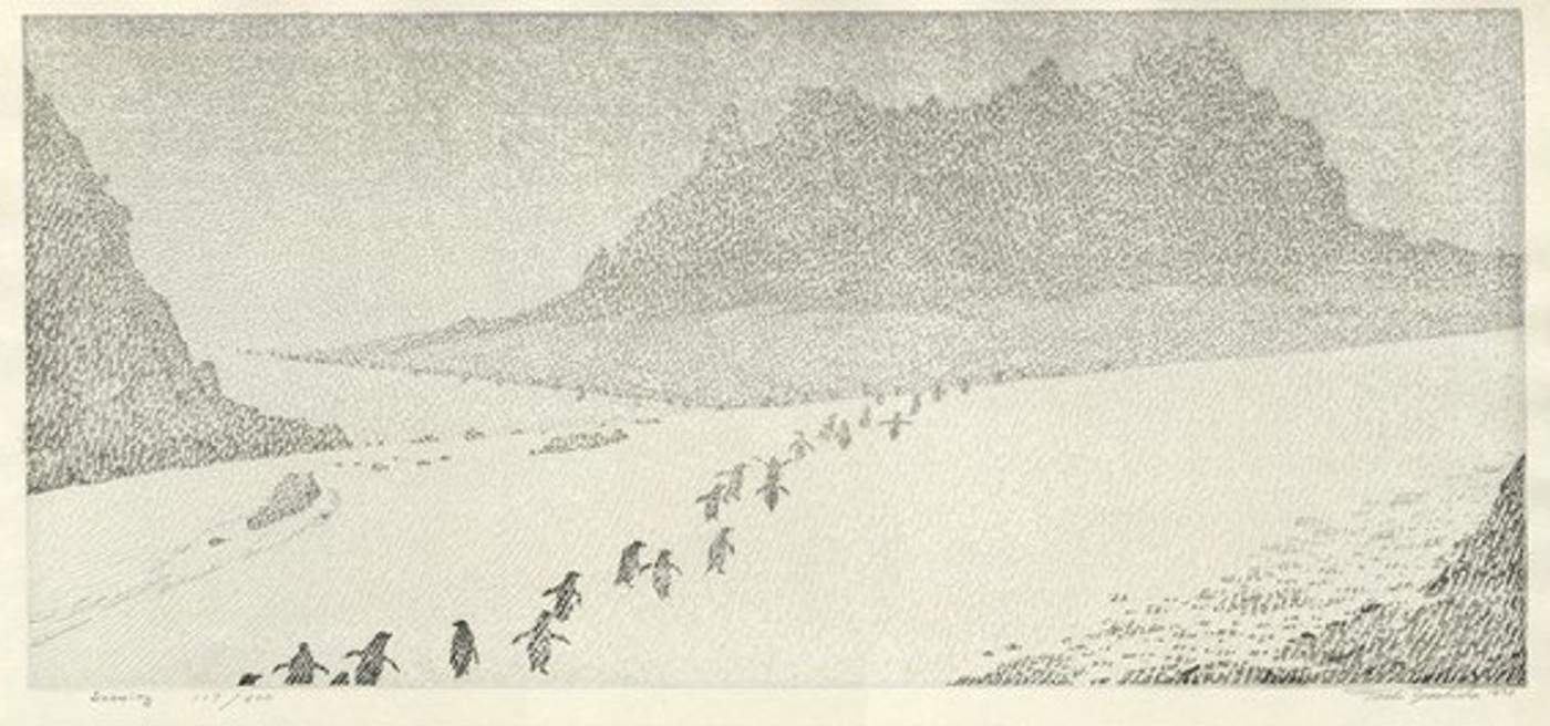 Snowing woodblock print