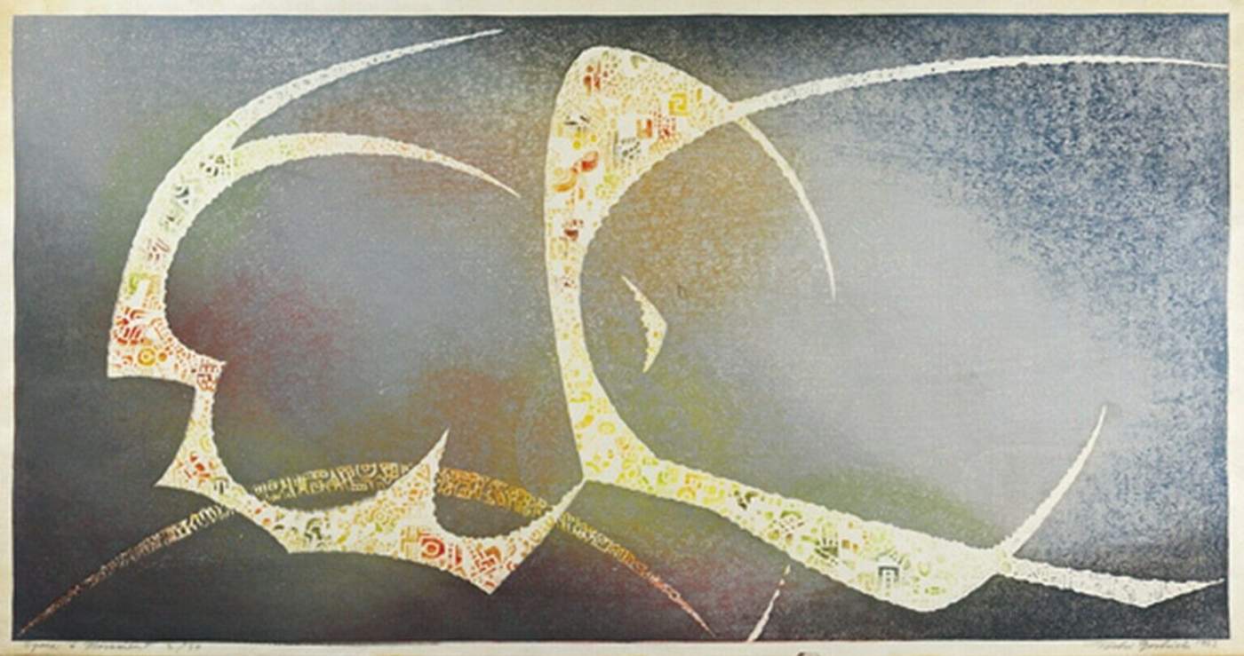 Space and Movement woodblock print