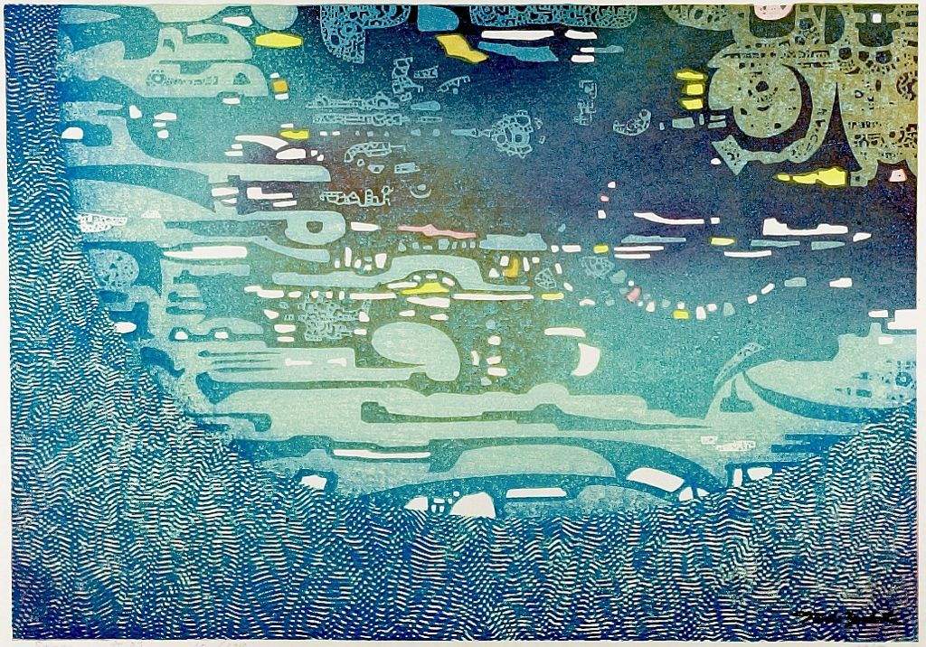 Space woodblock print