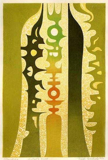 Standing woodblock print