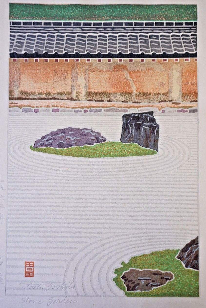 Stone Garden woodblock print