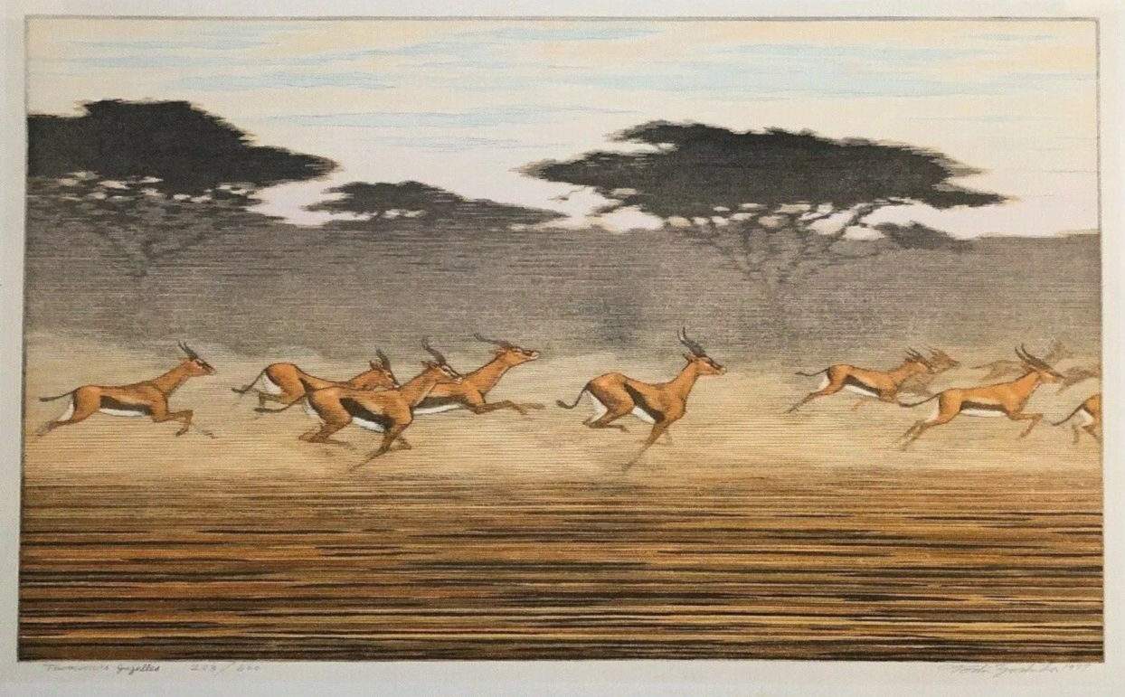 Thomson's Gazelles woodblock print