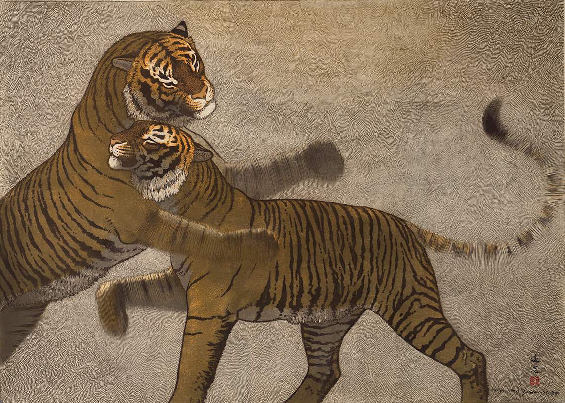 Tiger and Tigress woodblock print