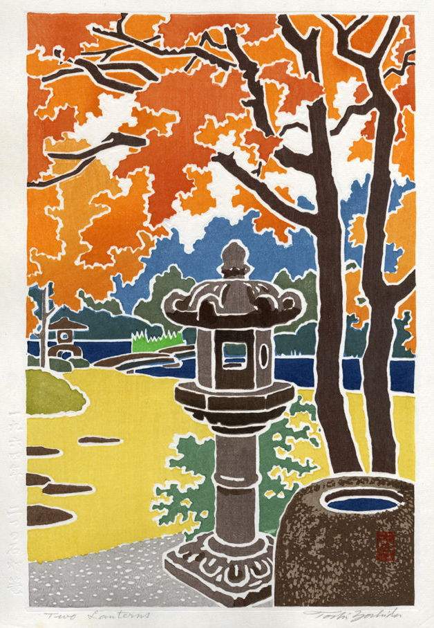 Two Lanterns woodblock print