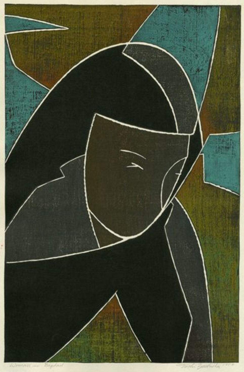 Woman in Bagdad woodblock print