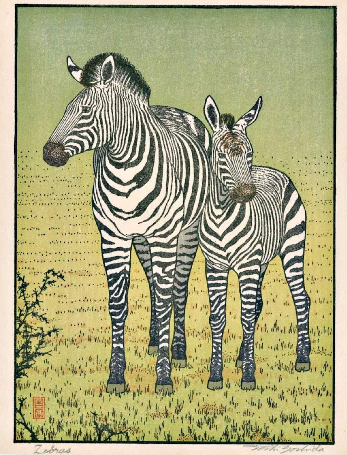 Zebras woodblock print